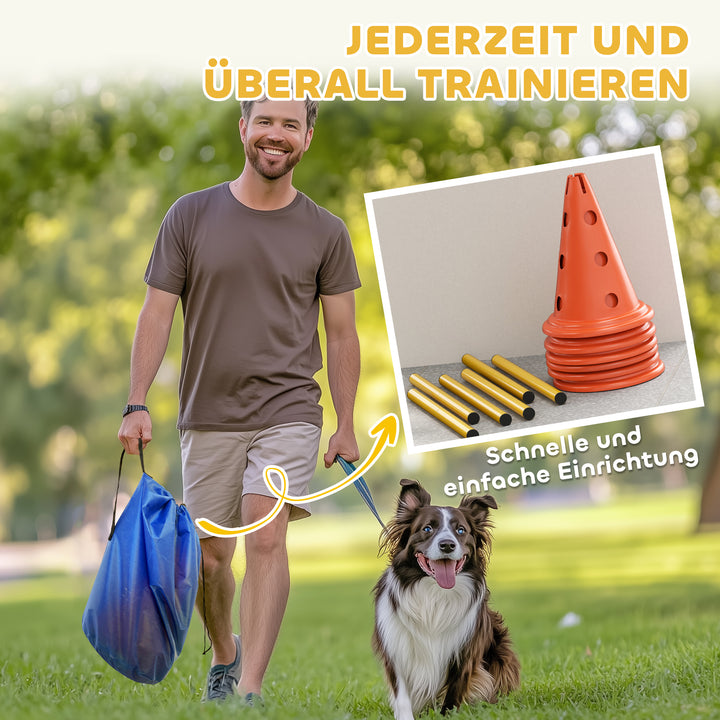 Agilitysæt til hunde: 3-delt agilityudstyr til hundetræning, inklusive et sæt med 6 kegler, 3 forhindringer og en bæretaske.