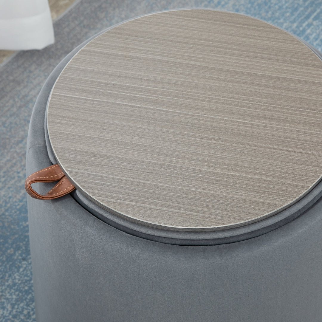 2-I-1 fløjlsskammel med opbevaring og aftageligt låg, 44 cm x 47,5 cm, grå