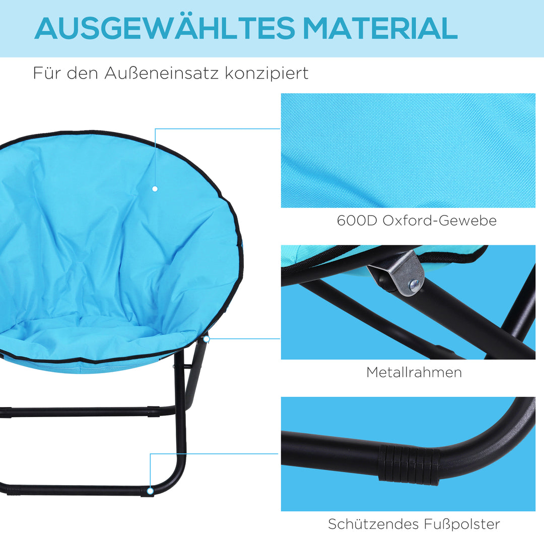 Foldbar campingstol med ryglæn, foldbar stol op til 120 kg, polstret månestol ekstra bred, foldbar udendørsstol til have, balkon, camping, blå