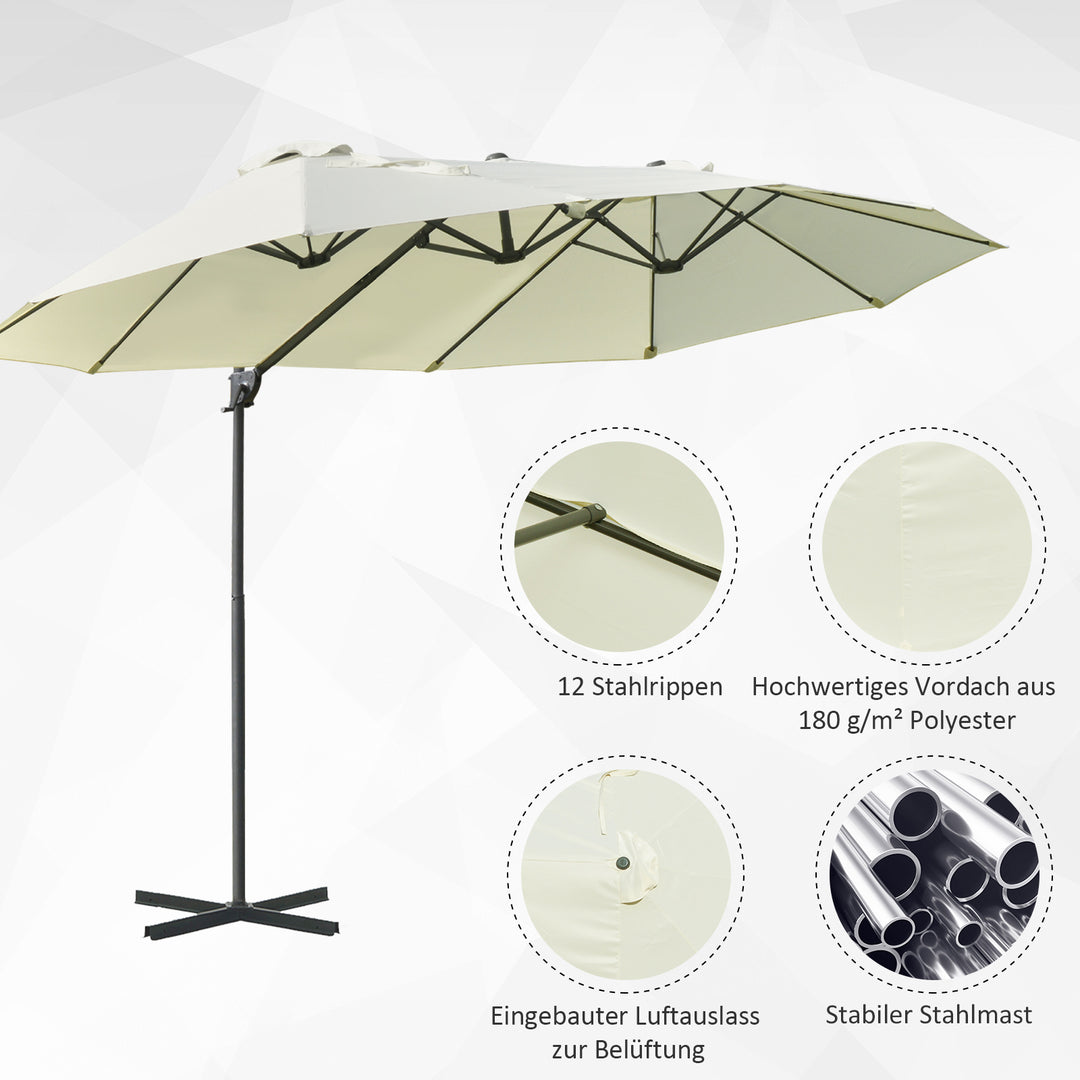 Dobbelt parasol hængeparasol dobbelt parasol med håndsving justerbar haveparasol solbeskyttelse metal cremehvid 440 x 270 x 250 cm