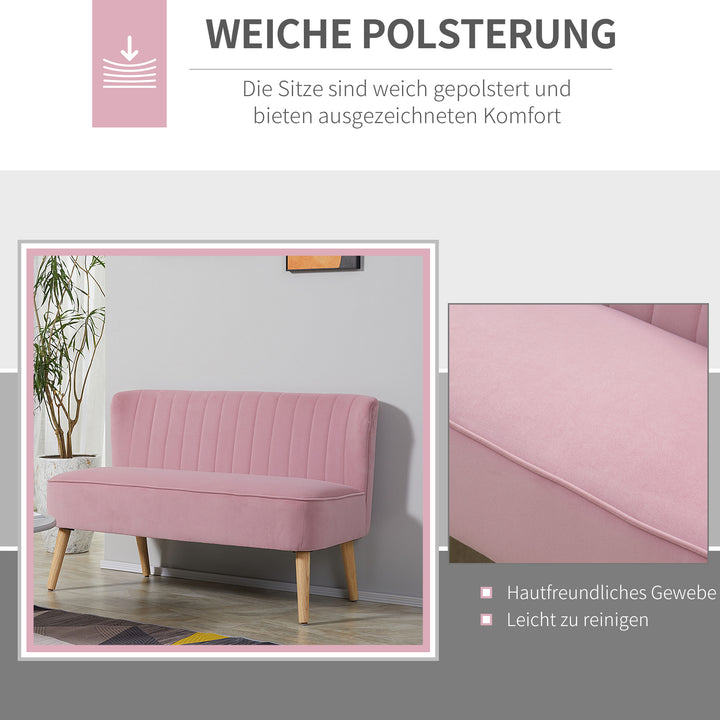 2-Personers stofsofa polstret sofa dobbeltsofa siddemøbler loungesofa træ fløjlsagtig polyesterskum pink 117 x 56,5 x 77 cm