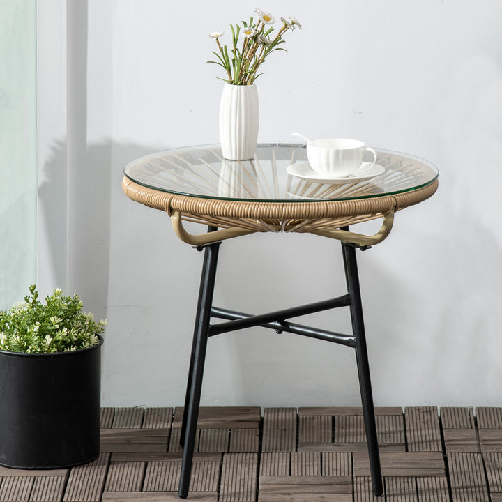 Havebord i bohemestil, PE-rattan, hærdet glas, vejrbestandigt, 50 cm x 50 cm x 50 cm, beige