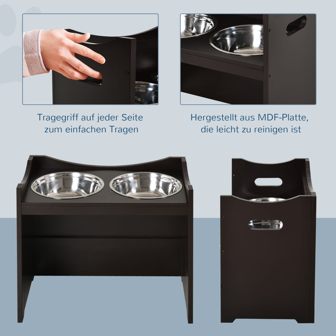 Højdejusterbar foderstation med 2l rustfri stålskål, foderstativ, håndtag, hundestang til alle hundestørrelser, kaffe