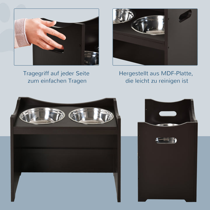 Højdejusterbar foderstation med 2l rustfri stålskål, foderstativ, håndtag, hundestang til alle hundestørrelser, kaffe