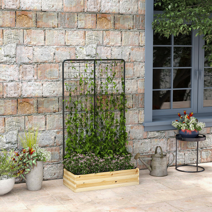 Højbed med espalier, fleeceforing, naturtræ, stål, 80x38x145 cm, sort