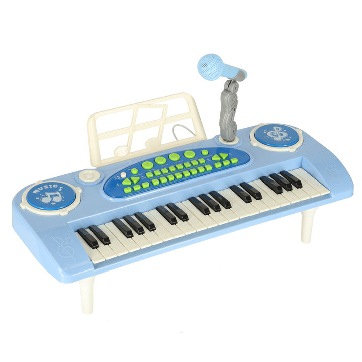 Keyboard til børneklaver interaktivt orgel 37 tangenter mikrofon stativ blå