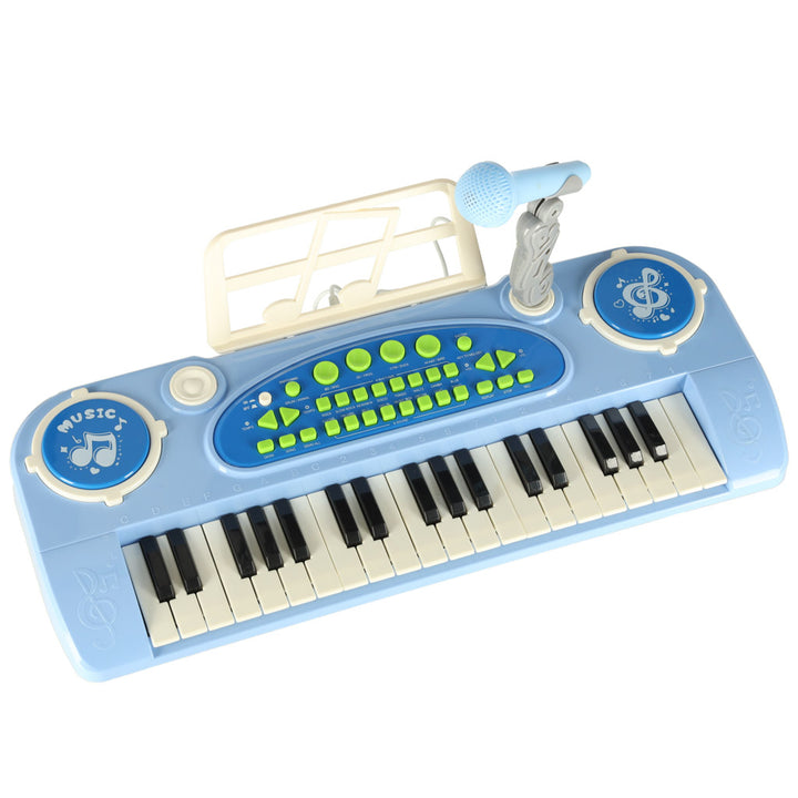 Keyboard til børneklaver interaktivt orgel 37 tangenter mikrofon stativ blå