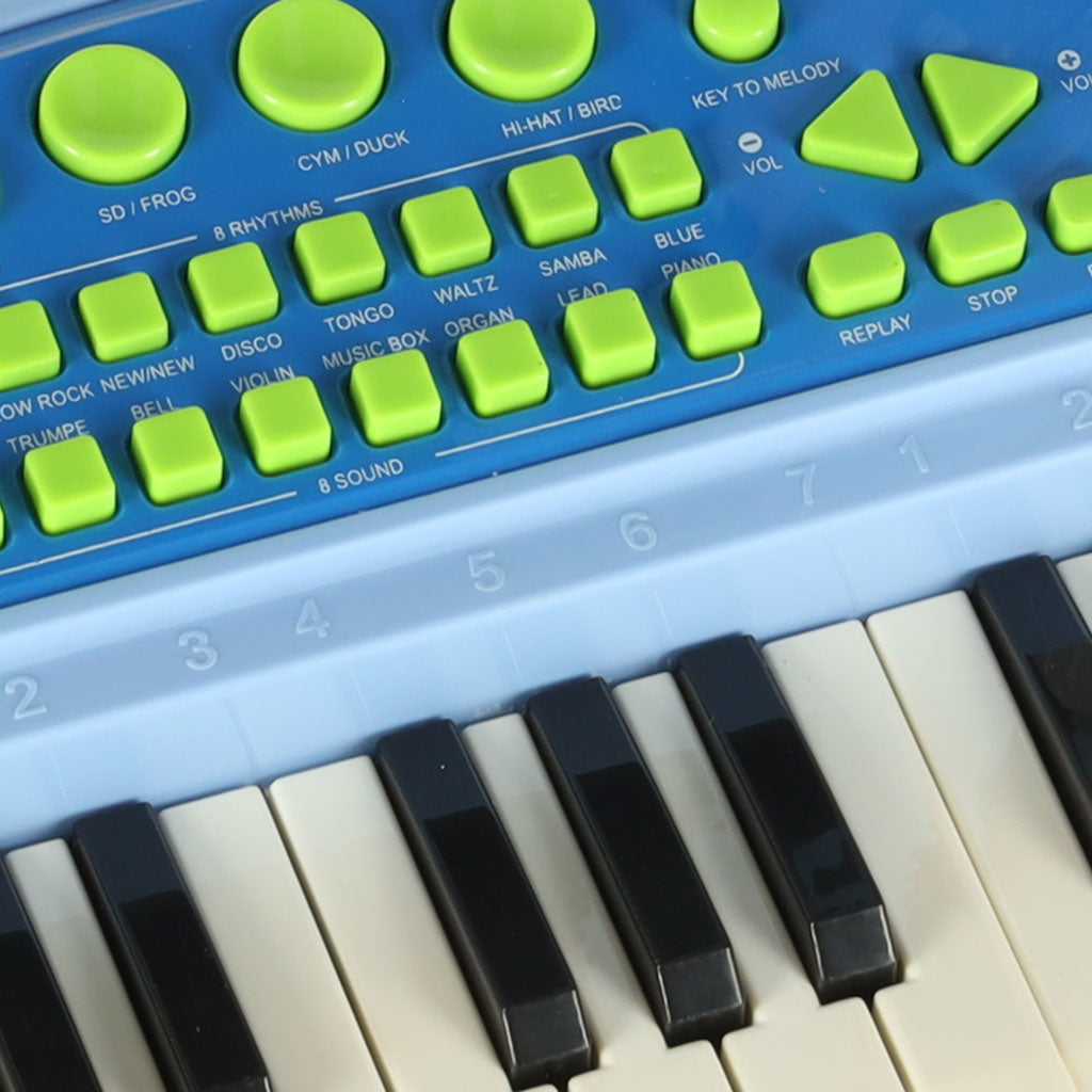 Keyboard til børneklaver interaktivt orgel 37 tangenter mikrofon stativ blå