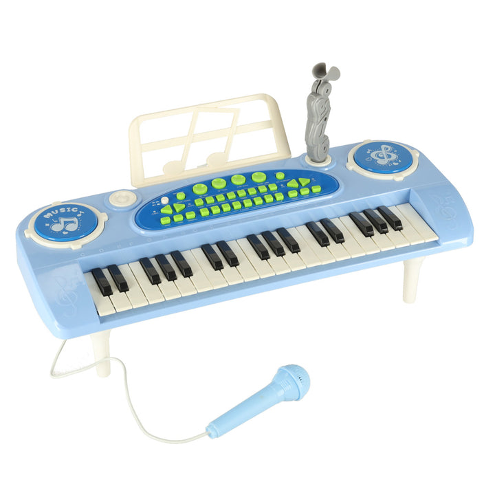 Keyboard til børneklaver interaktivt orgel 37 tangenter mikrofon stativ blå