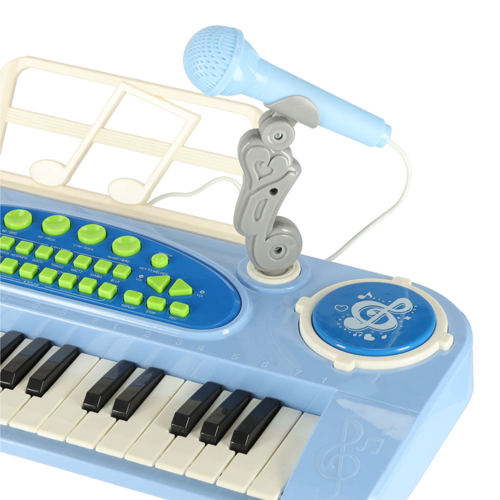 Keyboard til børneklaver interaktivt orgel 37 tangenter mikrofon stativ blå