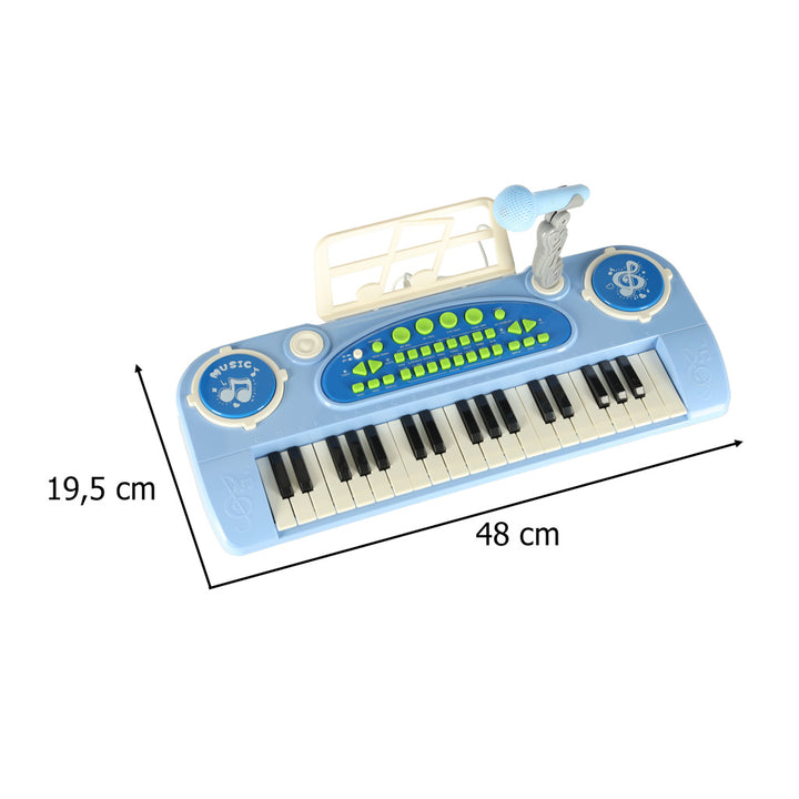 Keyboard til børneklaver interaktivt orgel 37 tangenter mikrofon stativ blå