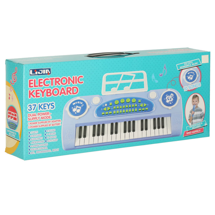 Keyboard til børneklaver interaktivt orgel 37 tangenter mikrofon stativ blå