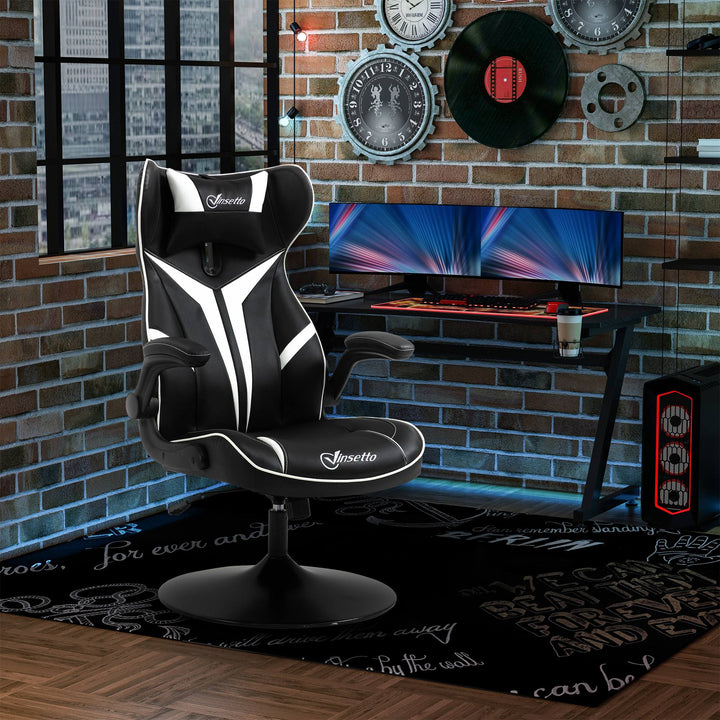 Gaming chair ergonomisk computerstol med gyngefunktion drejestol højdejusterbar stål sort+hvid 67 x 70 x 106-112 cm