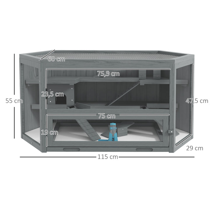Hamsterbur, 3 niveauer, aftagelig bakke, træ/metal, 115x60x55 cm