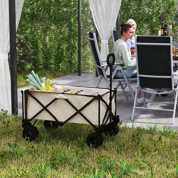 Havevogn, 100 kg lasteevne, foldbar transportvogn med aftagelig presenning, 90 x 48 x 92 cm, beige