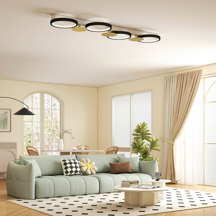 LED loftlampe 38W 1500LM 3000K-6500K, loftlampe til stue med 4 pærer, fjernbetjening, sort+guld