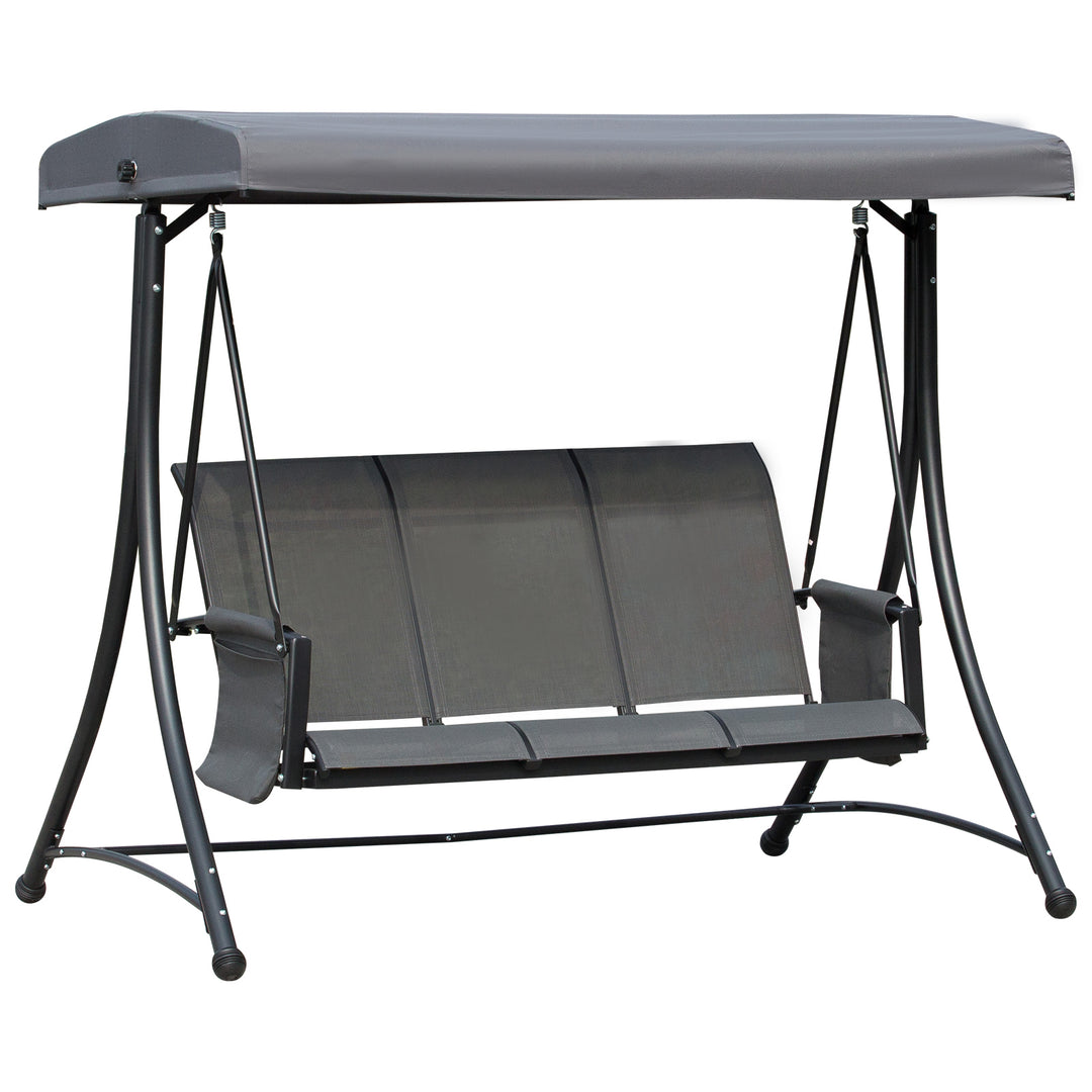 Hollywood-gynge med sidelomme, 3-personers havegynge med justerbar solskærm, gyngebænks bæreevne op til 300 kg, til have, terrasse, 196 x 128 x 172 cm, mørkegrå