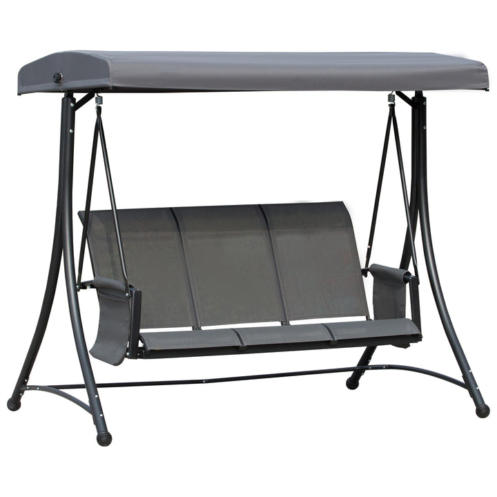 Hollywood-gynge med sidelomme, 3-personers havegynge med justerbar solskærm, gyngebænks bæreevne op til 300 kg, til have, terrasse, 196 x 128 x 172 cm, mørkegrå