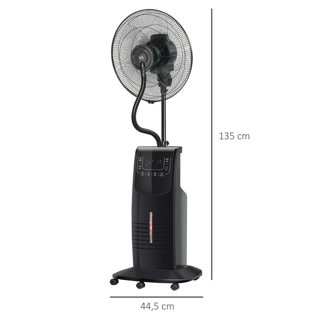 Vandkølet piedestalventilator med dugfunktion, fjernbetjening, oscillerende, timer, 3,1 L vandtank, 3 tilstande, 90 W vandventilator med hjul, 135 cm