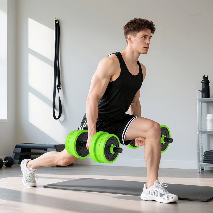 4 i 1 håndvægtsæt 20 kg justerbare håndvægte og vægtstang kettlebell push-up håndtag grøn
