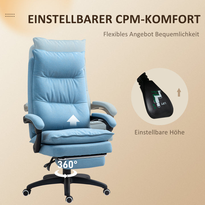 Massagekontorstol, skrivebordsstol med massagefunktion, højdejusterbar, ergonomisk drejestol, nylon, blå
