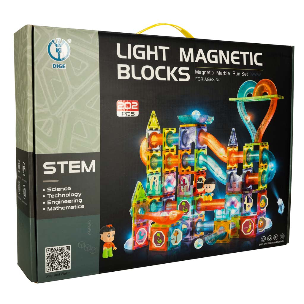 Magnetiske klodser marmor kuglebane glødende 202 brikker