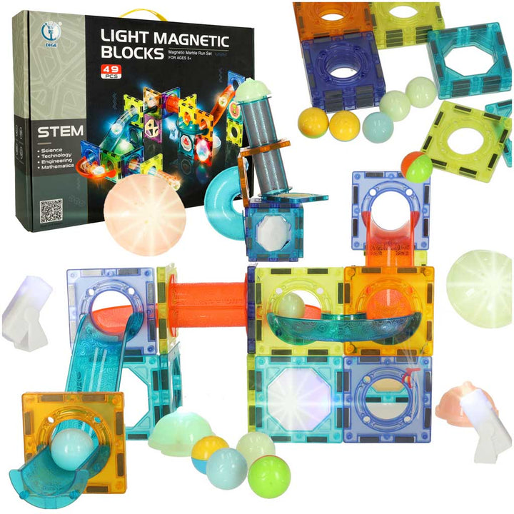 Magnetiske klodser marmor kuglebane glødende 49 elementer