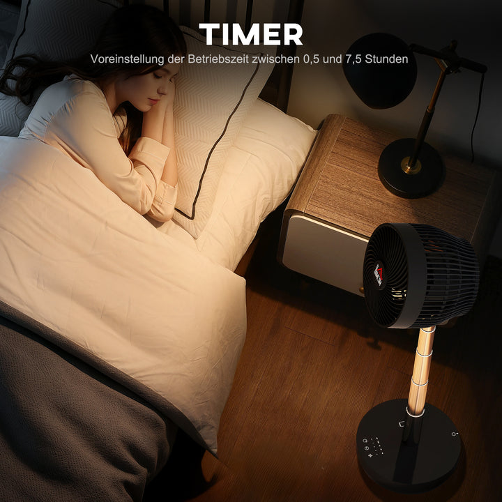 Ventilator, klimaanlæg med genopladeligt batteri, fjernbetjening, justerbar, sort