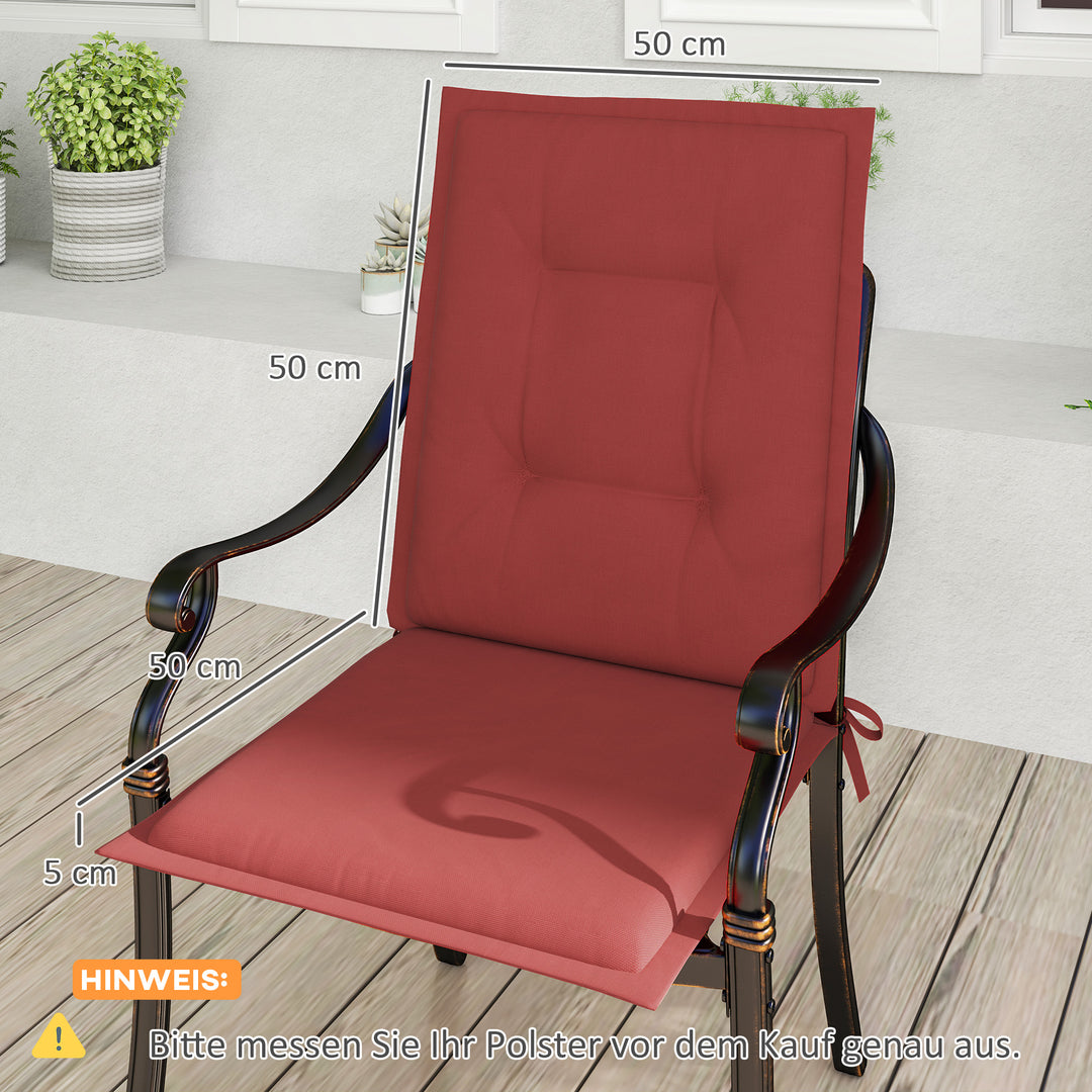 Sæt med 4 siddehynder 108 x 50 x 5 cm stolehynder med bånd, udendørs siddehynde vinrød