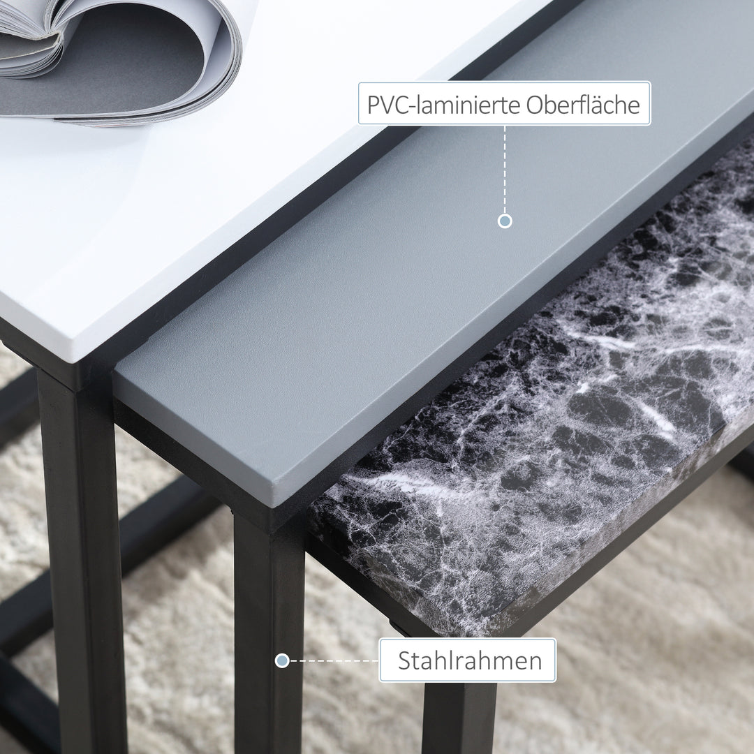 Sæt med 3 sofaborde, stabelbare sideborde, sofaborde, metalfod, mdf, 3 farver, 55 x 40 x 45 cm/48 x 37 x 40 cm/41 x 34 x 35 cm