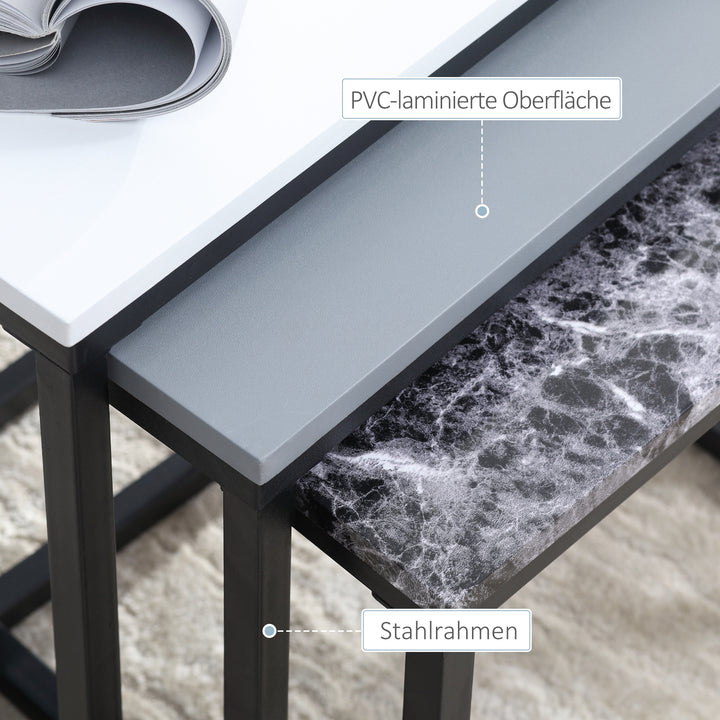 Sæt med 3 sofaborde, stabelbare sideborde, sofaborde, metalfod, mdf, 3 farver, 55 x 40 x 45 cm/48 x 37 x 40 cm/41 x 34 x 35 cm