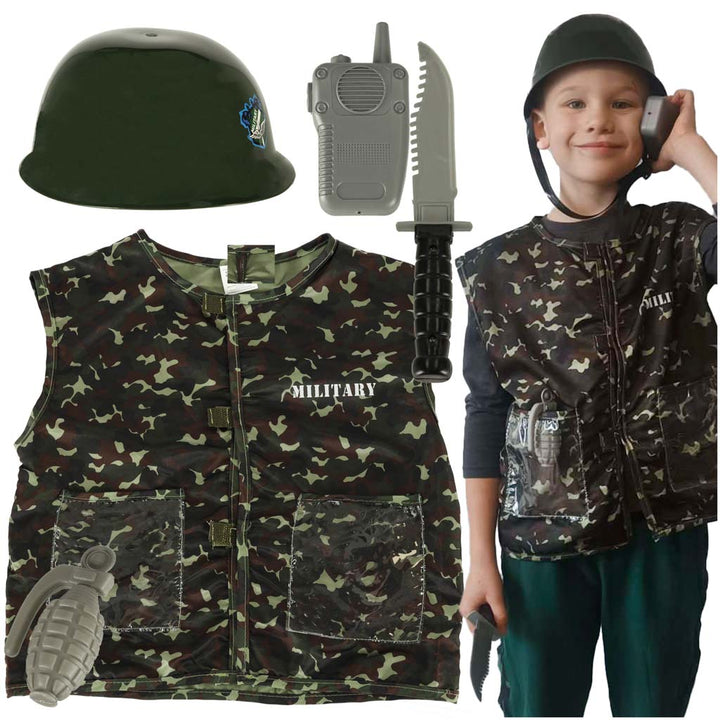 Karnevalskostume med hjelm og soldat 3-8 år