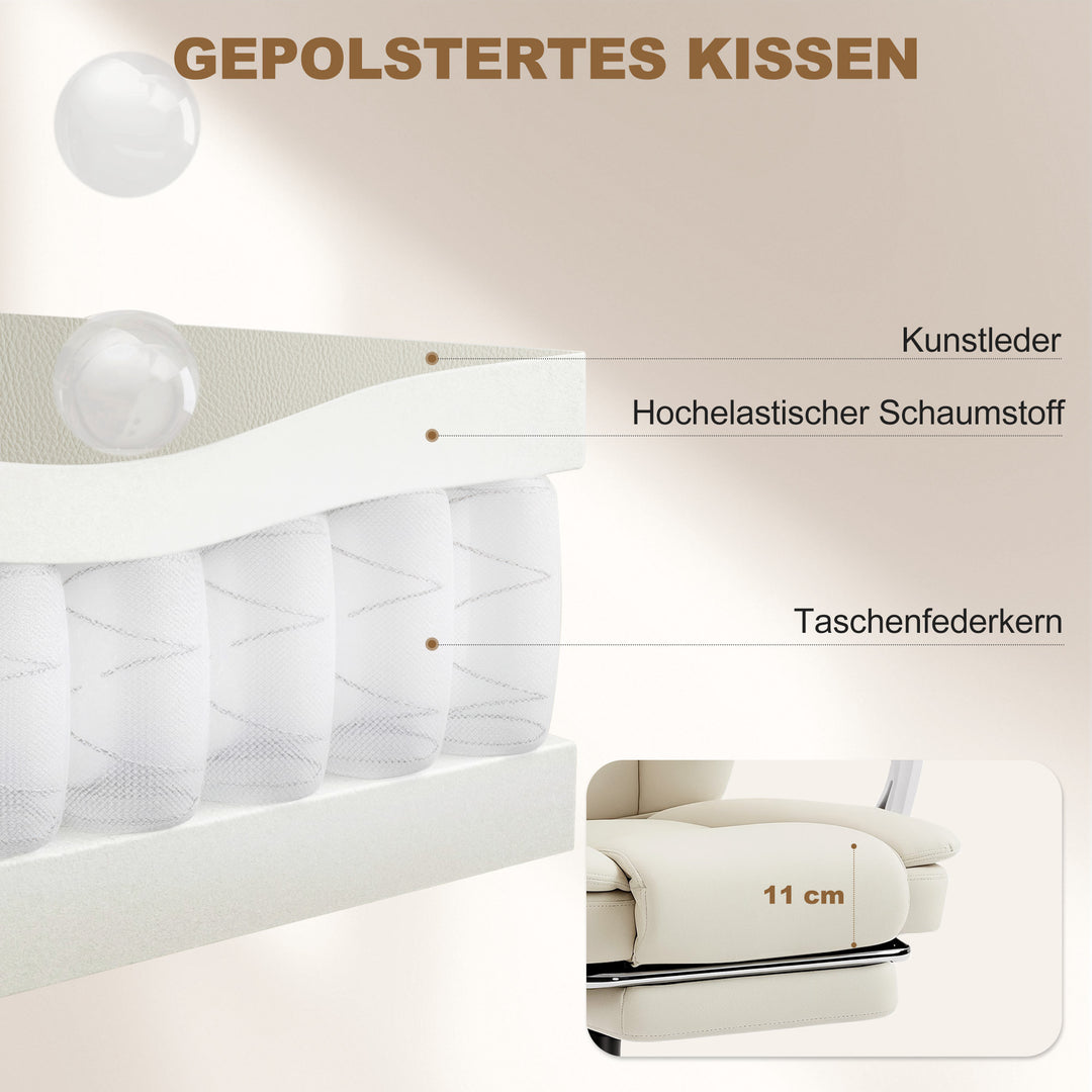 Kontorstol med lænefunktion, skrivebordsstol, højdejusterbar drejestol med fodstøtte, 64 x 73 x 120 cm, beige