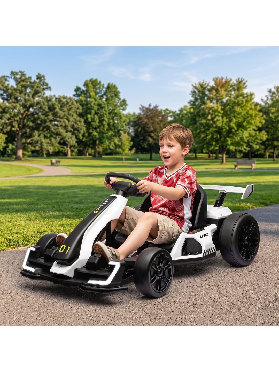 24V elektrisk gokart til børn med driftfunktion, 6-12 år, hvid