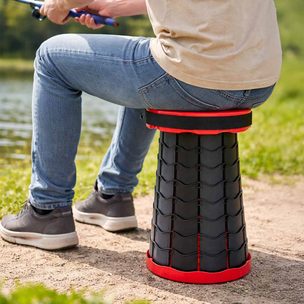 Klapstol, foldbar skammel, skammel til hjemmet, haven, camping, rød