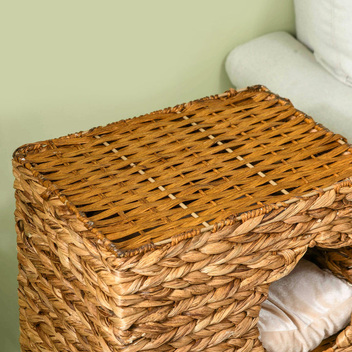 Kradsetræ med kradsetårn, 3 niveauer, polstrede hynder, døråbninger, vandhyacint, lysebrun