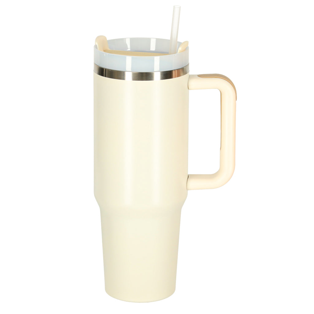 Termokrus med sugerør og hank termokande 1200ml creme
