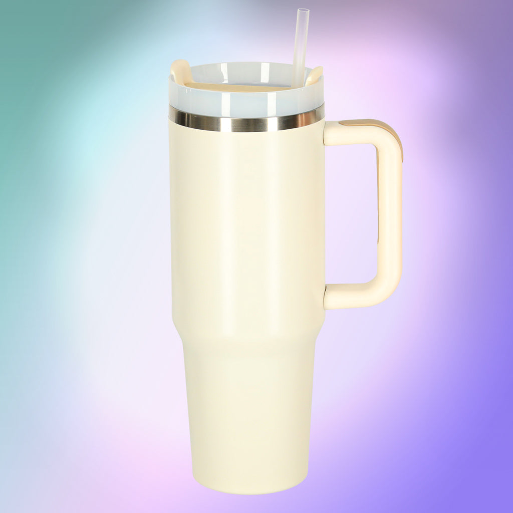 Termokrus med sugerør og hank termokande 1200ml creme