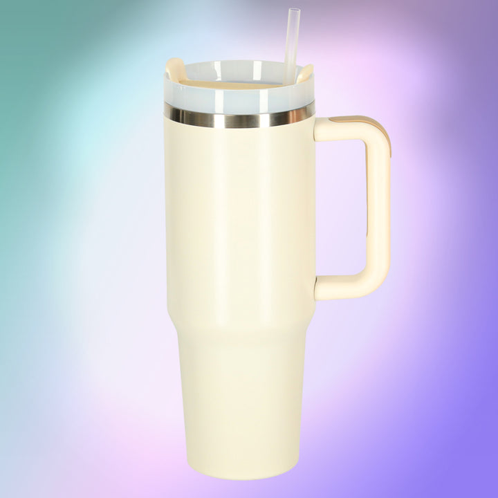 Termokrus med sugerør og hank termokande 1200ml creme