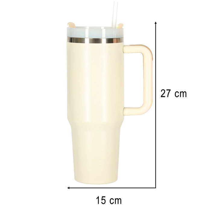 Termokrus med sugerør og hank termokande 1200ml creme