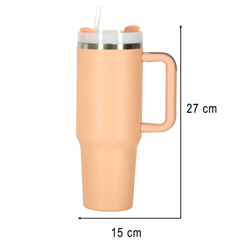 Termokrus med sugerør og hank termokande 1200ml pudderrosa