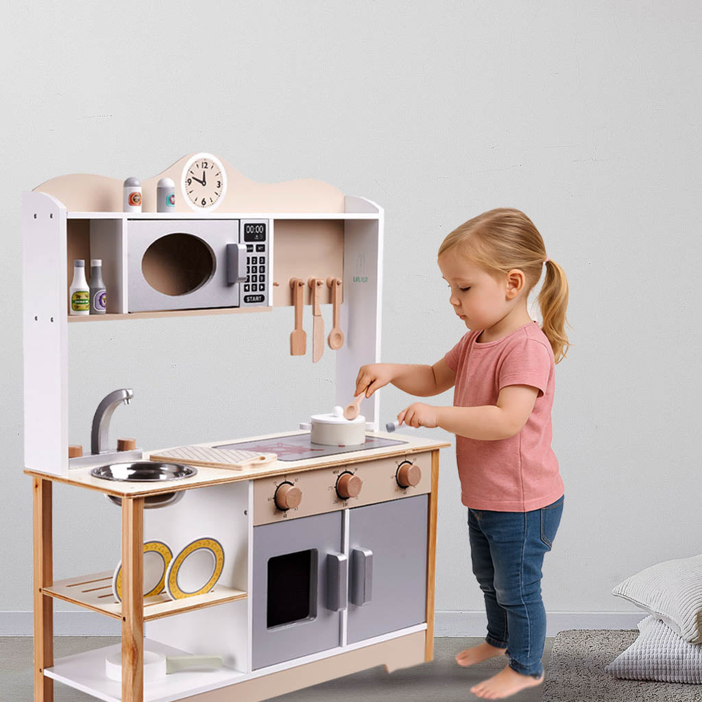 LULILO børnekøkken i træ, MDF, KUKETO + tilbehør