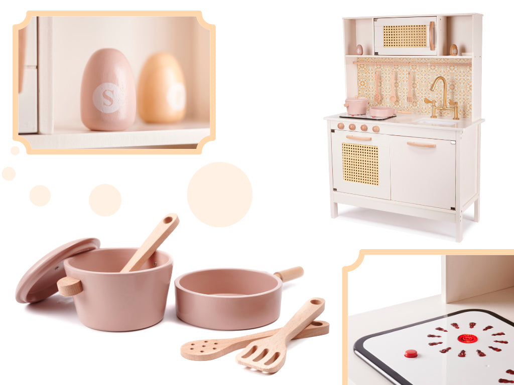 MDF retro trækøkken til børn med BOHO-tilbehør