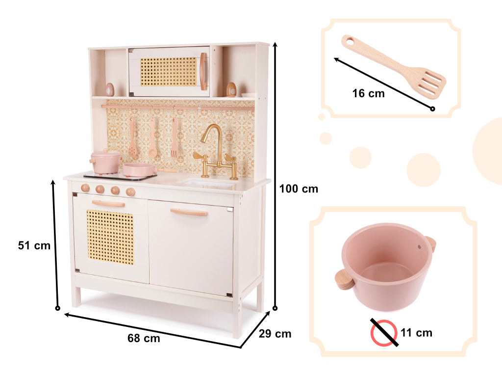 MDF retro trækøkken til børn med BOHO-tilbehør