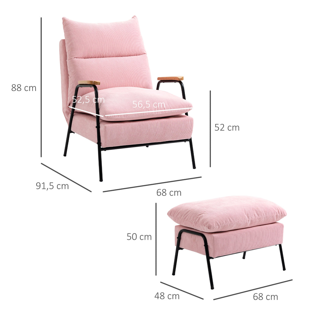 Lænestol med fodskammel, inklusive hynde, 68 cm x 91,5 cm x 88 cm, pink