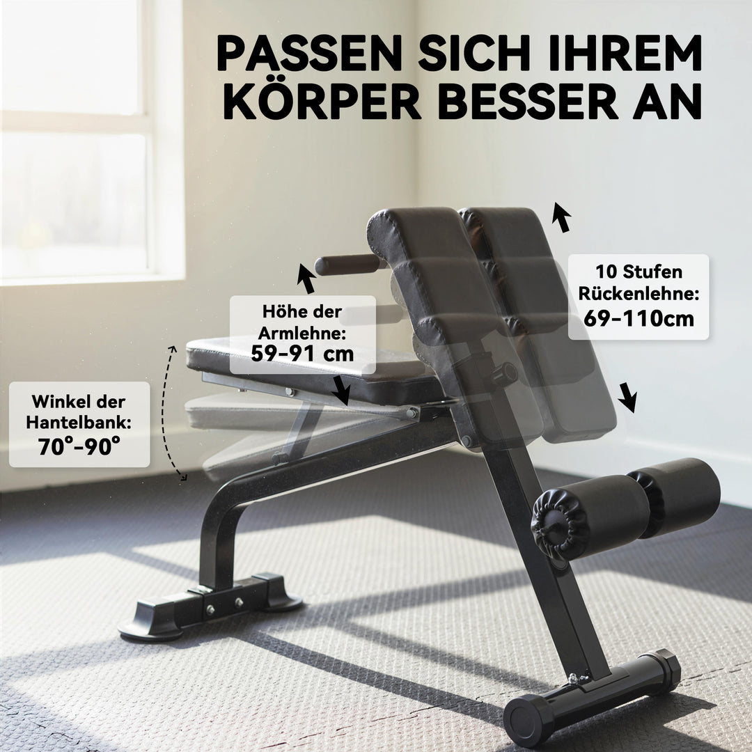 Træningsbænk, vægtbænk, fitnessbænk, stålramme, sort