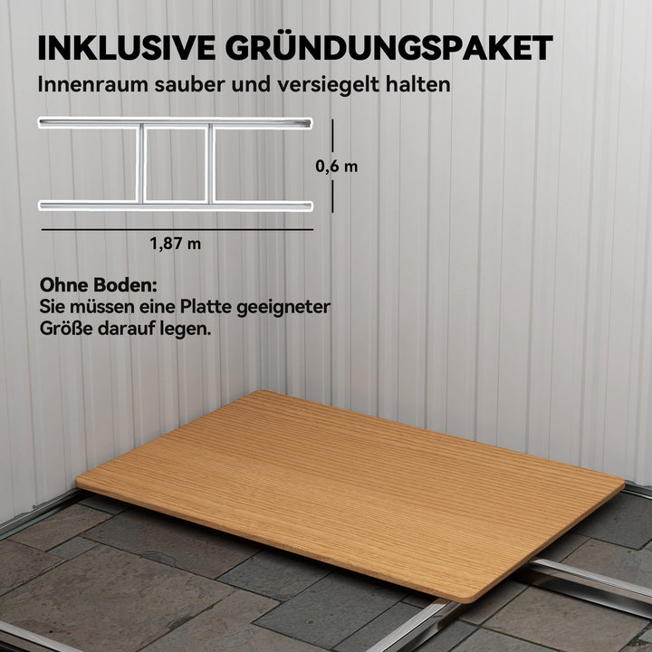 Metalredskabsskur 2,3 m² 207 x 130 x 182 cm redskabsskur med nedhængt tagvindue gulvramme grøn