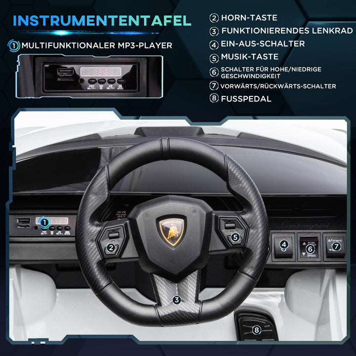 Børnebil 12V 2 køretilstande Lamborghini SIAN SUV legetøjsbil elbil med fjernbetjening musik (MP3/USB) lys 37-60 måneder metalhvid 108 x 62 x 40 cm