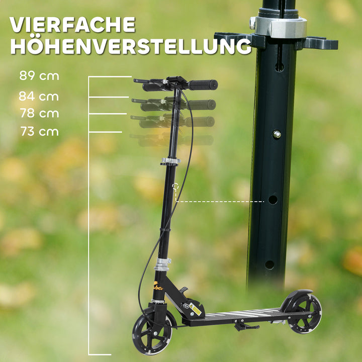 Børnescooter, dobbeltbremser, metalstel, fodstøtte, foldbar, 3-8 år, sort