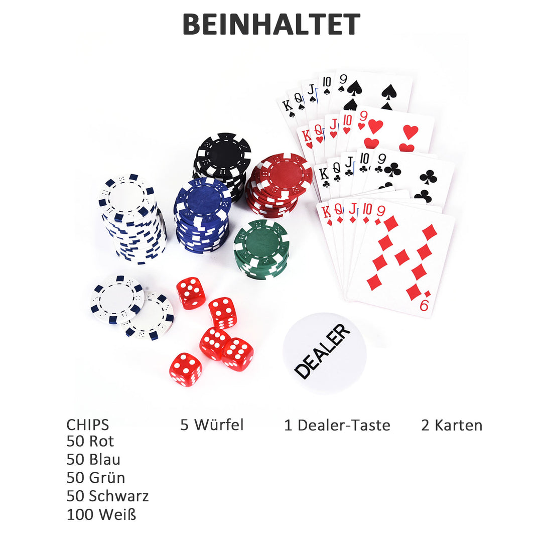 Pokerkasse låsbart pokersæt med etui 300 chips 5 terninger 2 kortspil tilbehør, pokerchips komplet sæt pokerspil kortspil aluminium etui til texas hold'em, blackjack